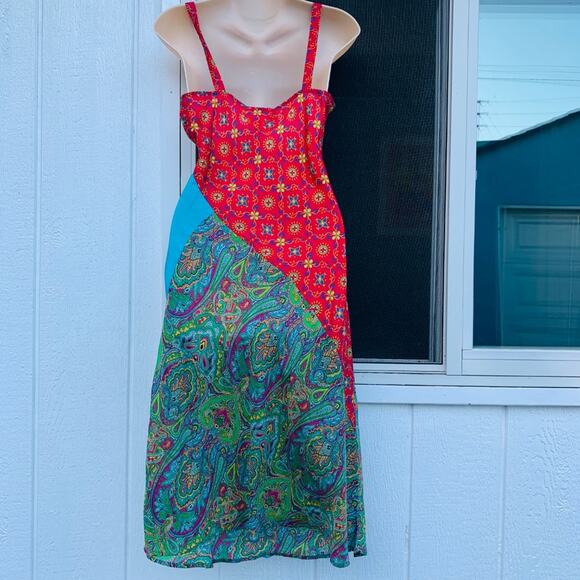 Y2K TESSUTO 100% SILK PATCHWORK PRINT SLIPDRESS S - Picture 2 of 5